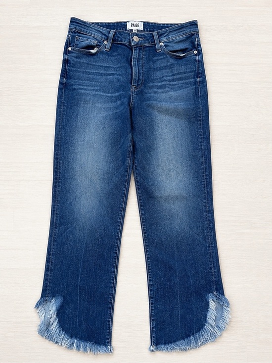 PAIGE Denim - PAIGE Hoxton Straight Ankle Norfolk Jeans Frayed Hem Cropped Denim Size 30